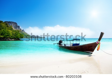 Similar – Image, Stock Photo View of traditional thailand longtail boat at sand beach