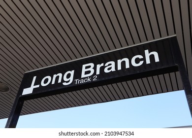 Long Branch, New Jersey USA - August 24 2021: Long Branch New Jersey Sign At The New Jersey Transit Train Stop