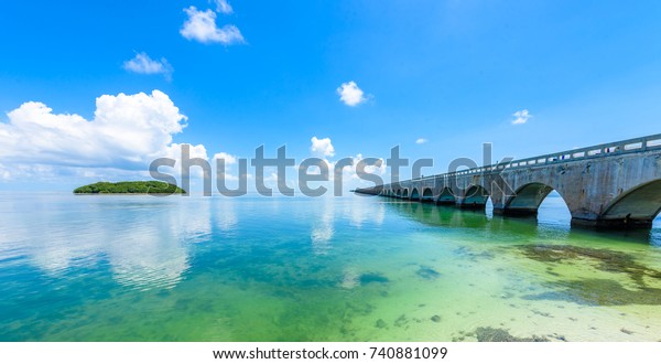 Long Bridge at\
Florida Key\'s - Historic Overseas Highway And 7 Mile Bridge to get\
to Key West, Florida, USA