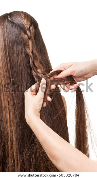 Long Brown Hair Weave Into Braid Stock Photo Edit Now 505320784