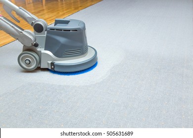 Long Carpet Chemical Cleaning With Professionally Disk Machine. Early Spring Cleaning Or Regular Clean Up.