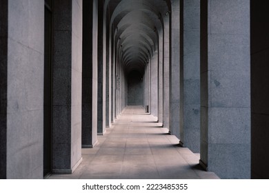 long corridor between many columns
