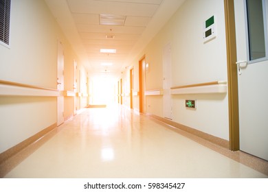 Long Corridor In The Hospital. 