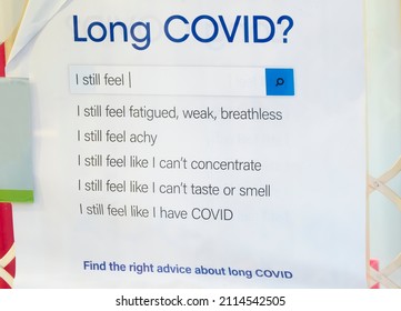 Long Covid Symptoms Sign On Pharmacy Shop Window