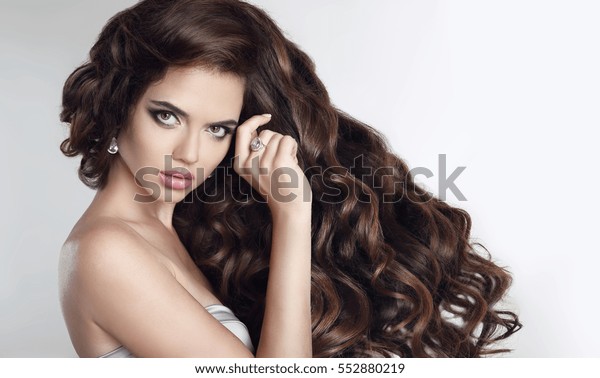 Long Curly Hair Beautiful Brunette Girl Stock Photo Edit