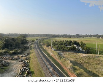 Long curved rail line in county-side Bangladesh - Powered by Shutterstock