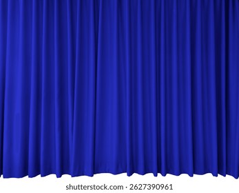 Larga cortina azul oscuro sobre un fondo blanco.