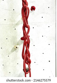 Long Double Loop Figure Eight 8 Rope Knot At An Indoor Rock Climbing Facility.