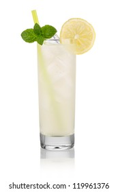 Long Drink Vodka Lemon In Front Of White Background