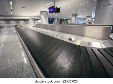 Long Empty Luggage Claim Line In Airport