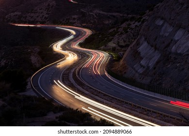 A long exposure of A7 highway in Costa Blanca just after the sunset, Alicante province, Spain