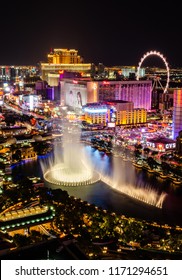 Long exposure of the  Bellagio Fountains on Las Vegas Boulevard in Las Vegas, Nevada, USA in the evening of 13th August 2018