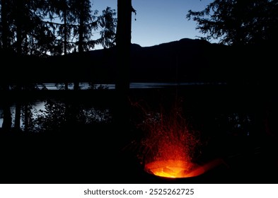 Long exposure of campfire lakeside - Powered by Shutterstock