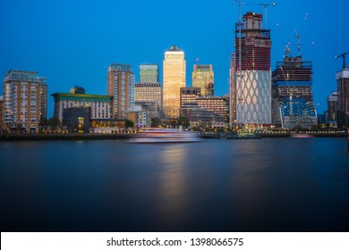 Long exposure, Canary Wharf with new development in London at night