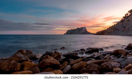 Long Exposure In A Cove At Sunset