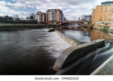 long exposure of crown point weir in Leeds city centre. built as part of Leeds flood alleviation scheme - Shutterstock ID 1944022423