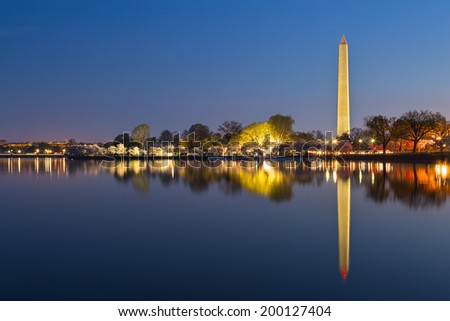 Long exposure dawn scenery featuring the Washington Monument as seen from the Tidal Basin in Washington DC, USA. Also an HDR composite from multiple exposures.