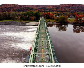 Long Exposure Drone Photo Of A Lock Bridge In Upstate NY