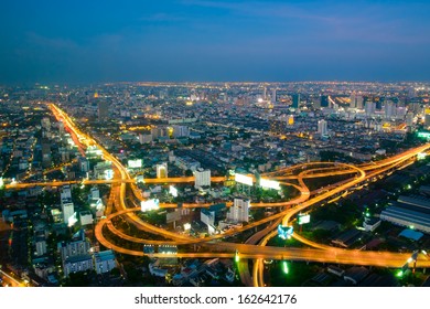 Long Exposure Of Express Way In Bangkok City At Twilight