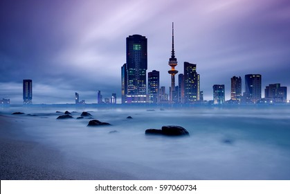  Long Exposure Of Kuwait City Skyline During Blue Hour 