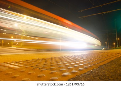 Long Exposure Of The Light Rail Train In Bergen