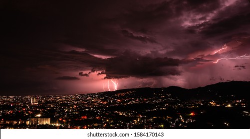 Long Exposure Of A Lightning Storm Over Looking Cebu City, Philippines.