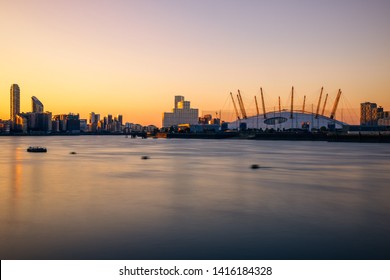 Long Exposure, London Cityscape With The O2 Arena At Sunset