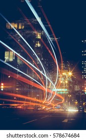 Long Exposure, London, Night, City, Trails, Light. Red, Dark