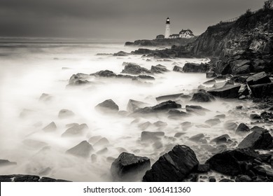 A long exposure of Maine's rocky coast.  - Powered by Shutterstock