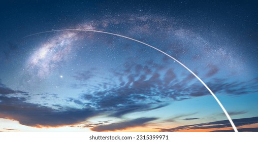 Long Exposure Night Time Rocket Launch - Planet Earth with a spectacular sunset Milky Way galaxy in the background "Elements of this image furnished by NASA"  - Powered by Shutterstock