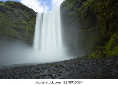 long exposure photo : beautiful Skógafoss(Skoga waterfall) is  one of the foremost tourist attractions in Iceland 