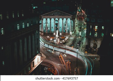 Long Exposure - Royal Stock Exchange - London -  Light Trails - City Of London