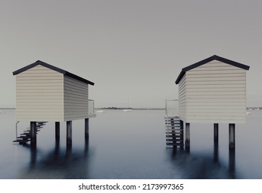 A long exposure shot of the Beach Huts in Osea, Essex, United Kingdom - Powered by Shutterstock