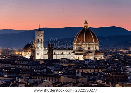 A long exposure shot of the Cathedral of Santa Maria del Fiore (Duomo di Firenze) in Florence, Italy, during sunset