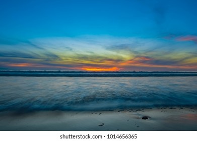 Long exposure shot of the Ventura Coast in Southern California at sunset.