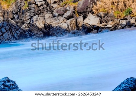 Long Exposure Side View of Wave Retreating at Praia, Azores – Daylight Coastal Scene
