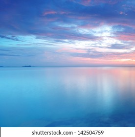 Long Exposure Of Soft And Colorful Sunset