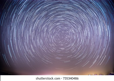 Long Exposure Stars Trails With Polaris In Center