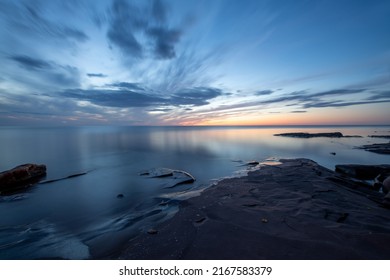 Long Exposure Sunset over Lake Superior in the Upper Penisula in Michigan