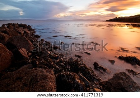A long exposure taken during Sunset at Galway Bay, Ireland