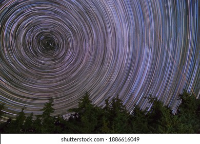 Long Exposure Time Lapse Night Sky And Star Trails Over Prince Edward Island National Park