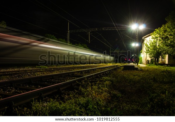 Long Exposure\
Train Night Photo of Train\
Station