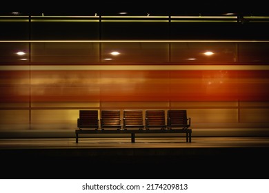 Long Exposure Of Train Passing An Empty Station 