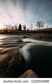 Long Exposure Of Truckee River Downtown Reno