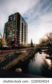 Long Exposure Of Truckee River Downtown Reno