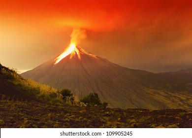 Long Exposure Of Tungurahua Volcano Exploding In The Night Of 29 11 2011 Ecuador Shot With Canon Eos Mark Iv Converted From Raw Large Amount Of Noise Visible At Full Size - Powered by Shutterstock