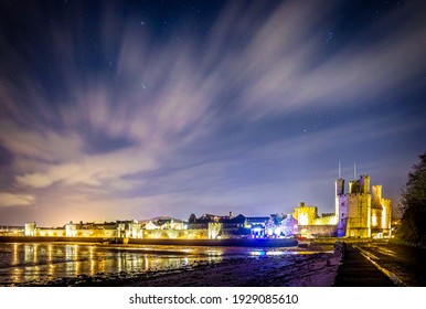 Long Exposure View Of Caernarfon Castle, A Medieval Fortress In Caernarfon, Gwynedd, North-west Wales, UK