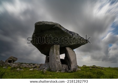 A long exposure view of the Kilclooney Dolmen in County Donegal in Ireland