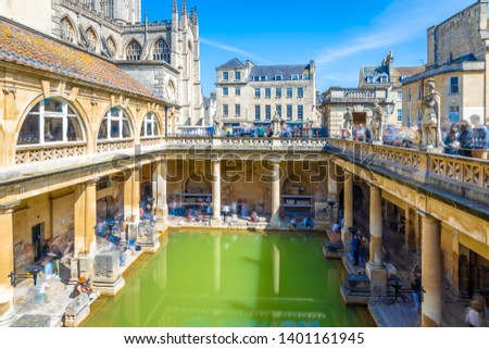 Long exposure view of roman bath in Bath, England