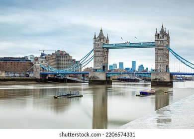 A Long Exposure View Of The Tower Bridge,  A World-famous Symbol Of London, UK